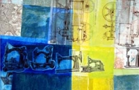 maschinenlandschaft [Nähmaschinen], 2010, 45x30 cm, Collage/Mischtechnik auf Papier